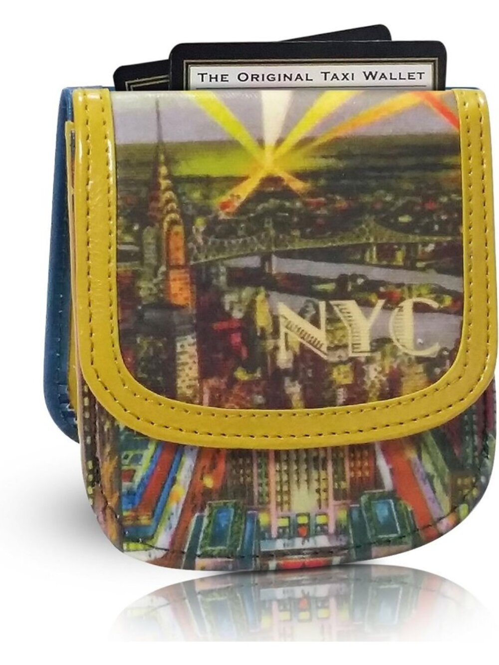 Compact Faux Leather Wallet - New York Night Design, Front Pocket, For Cards